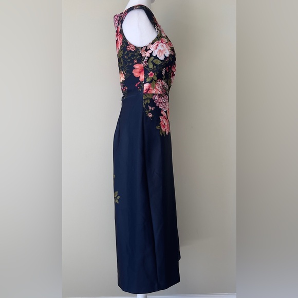 Eliza J Floral Print Scuba Sheath Cap Sleeve Midi Navy Blue Dress NWT Size 14 - Picture 8 of 12